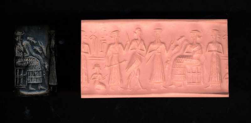 Stamp of Sargonic cylinder-seal BM 89096 revealing the name (Ur.ur = urteš2 ?) and profession (nar) of a lutenist. © The Trustees of the British Museum. CC BY-NC-SA 4.0.