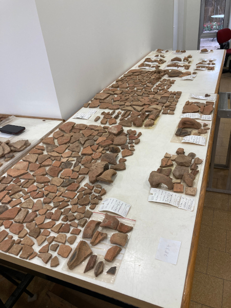 Some of the pottery which we laid out – it frequently covered more than one table!