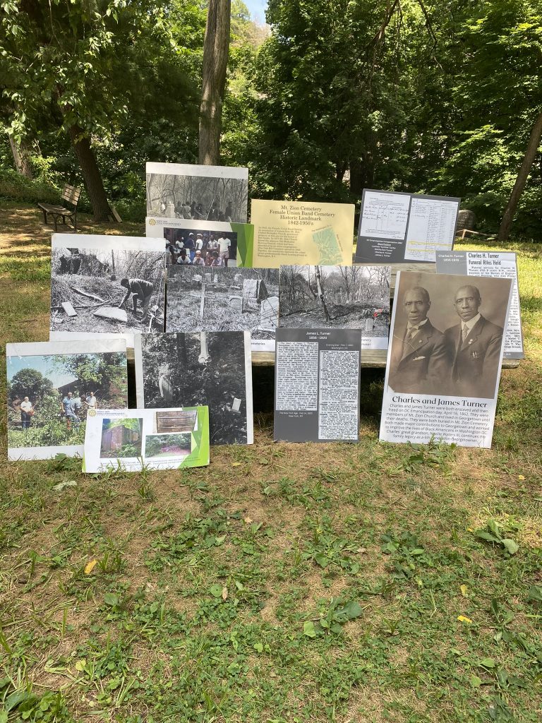 Posters about the history of the cemetery.