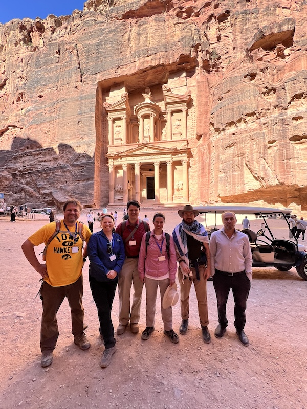 Figure 1 The project team in front of al-Khazneh (the Treasury) in Petra (from left to right, Dr. Björn Anderson, Dr. Jennifer Ramsay, Dr. Craig Harvey, Dr. Amanda Harman, Josh Feland and Abdullah al-Saket).