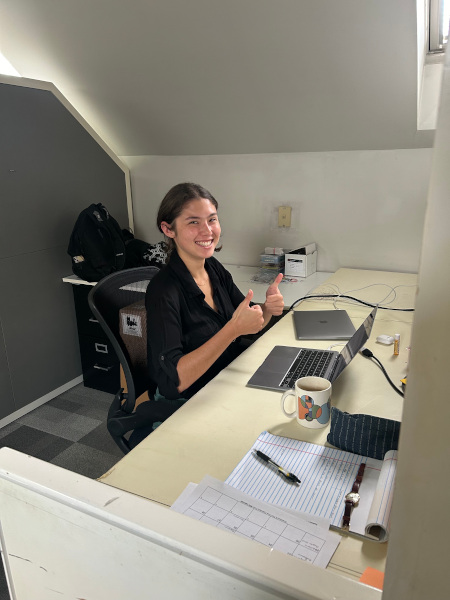 Lucia working on the third floor of the Strange Center.