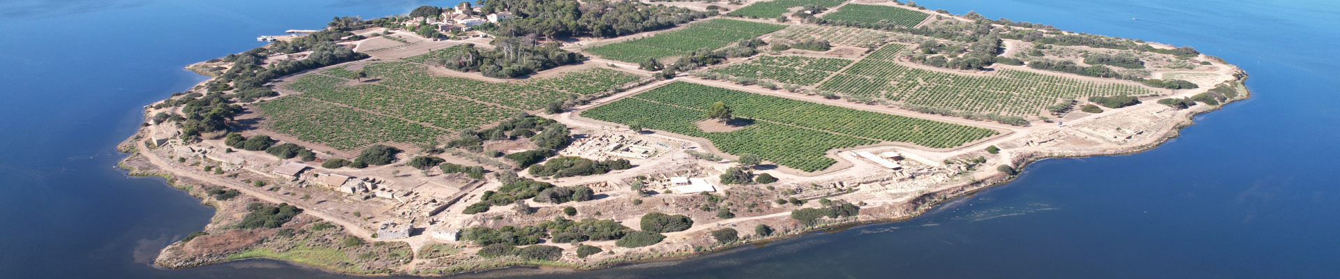 Aerial view of the island of Motya, Sicily, Italy.