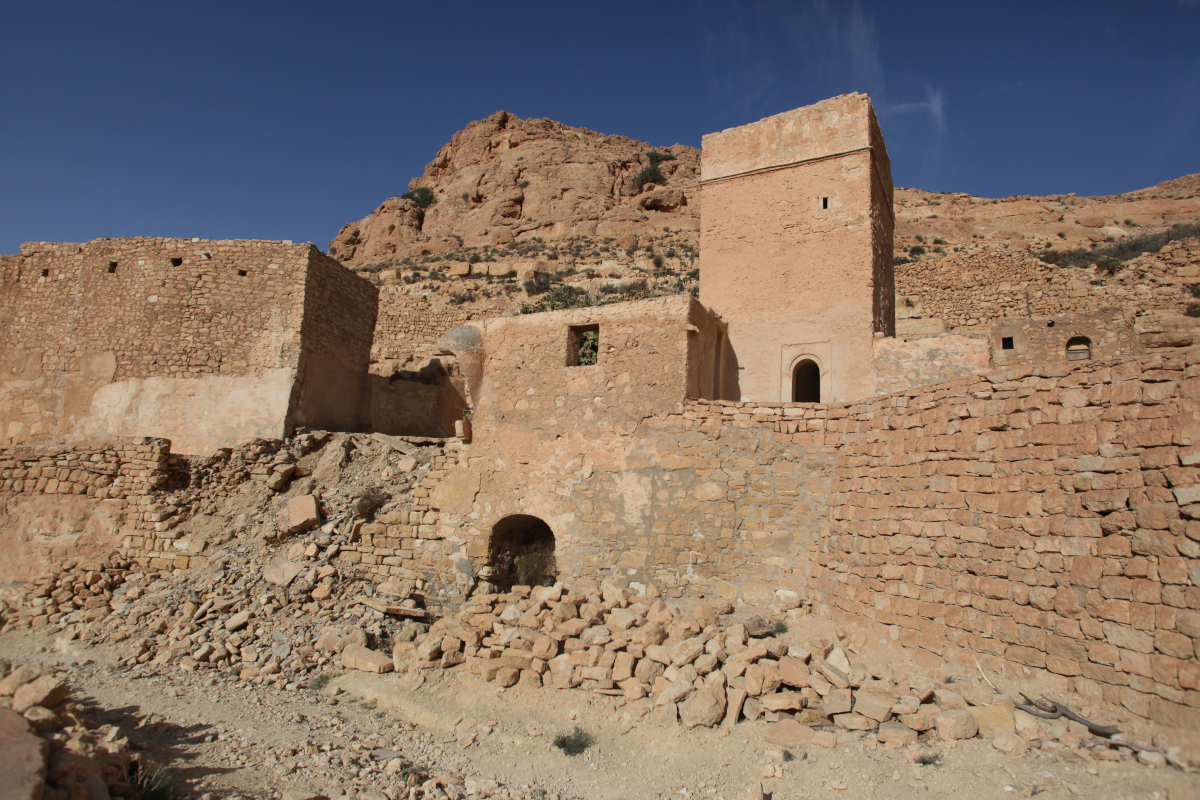 The collapsed exterior of the Jemaa Kerma documented during a November site visit. This mosque will be the focus of stabilization work in the following quarter. Photo Credit: ASOR.